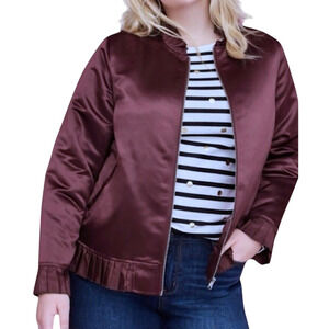 Lane Bryant Bomber Jacket Plus Size 26/28 Women’s Pockets Burgundy Satin Zip Up